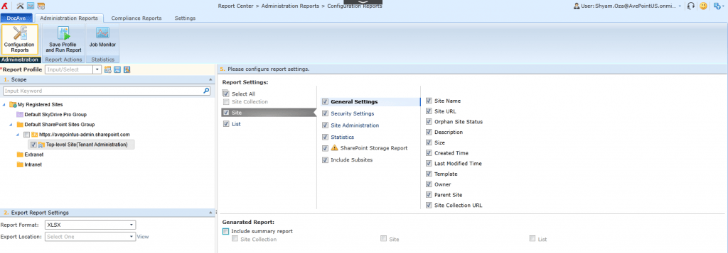 Report settings configuration in DocAve Online SP 3.