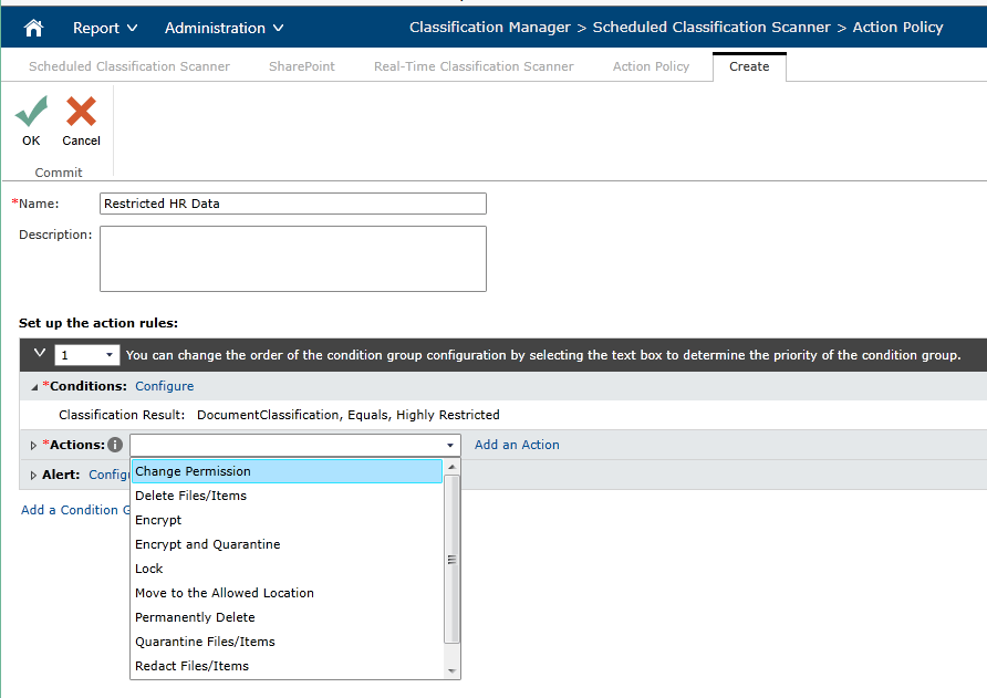 An example of an Action Report in Compliance Guardian SP 3.