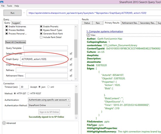 SharePoint 2013 Search Query Tool screenshot