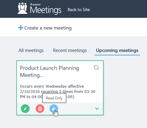 Meeting owners can add “read-only” attendees for users who should be able to review meeting content without the ability to make changes.