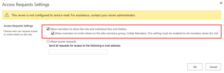 Default access requests settings in SharePoint 2016