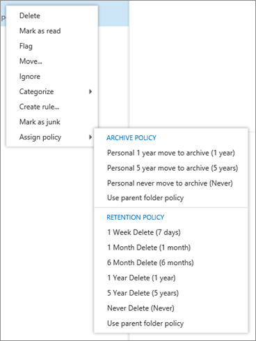 outlook retention policy